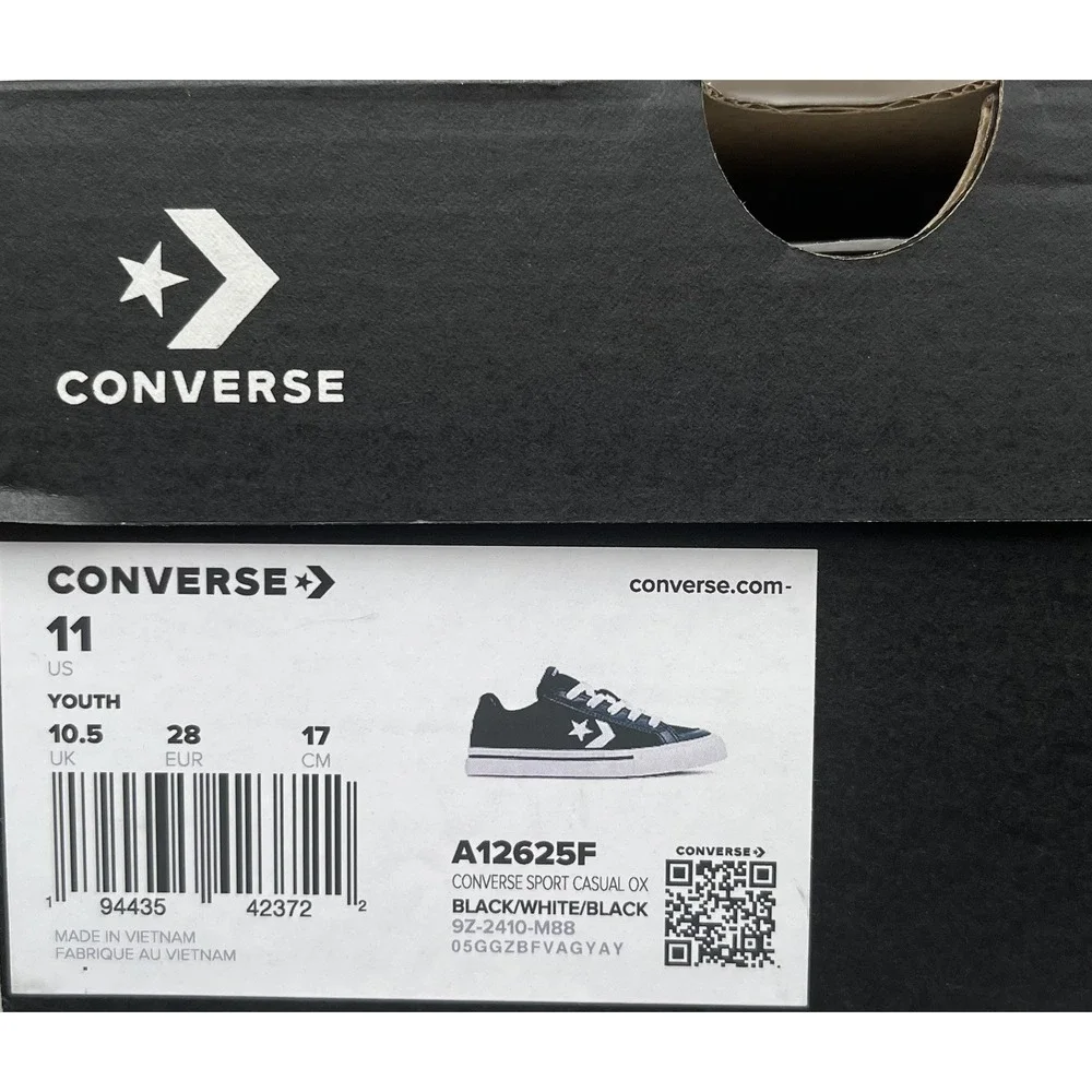 Converse Little Boys Slip-on Skate Sneaker Sz 11 Black-White Canvas Casual Shoes